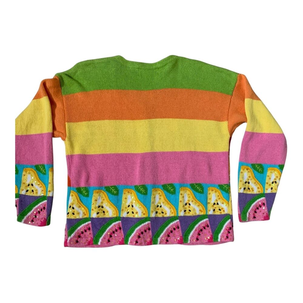 Janes Closet Cardigan Women's MEDIUM Beaded Sequins Fruit Artsy Knit Sweater - Picture 12 of 16
